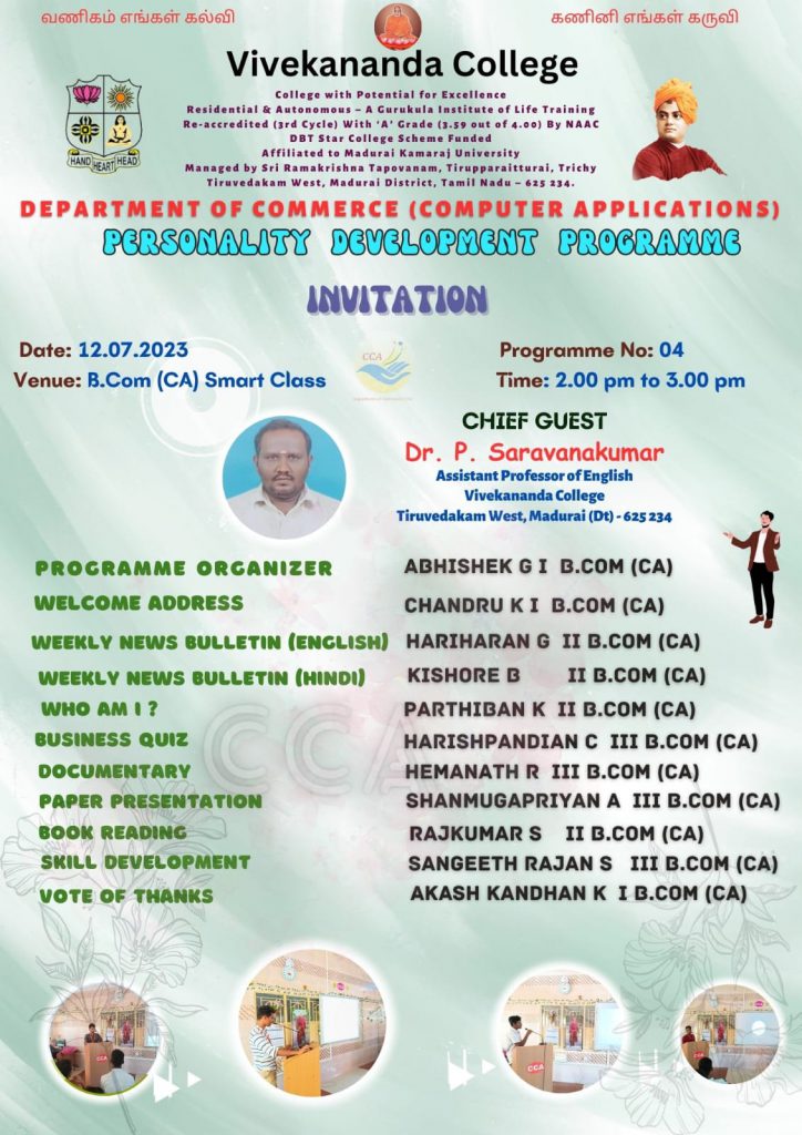 Personality Development Programme Ca Vivekananda College